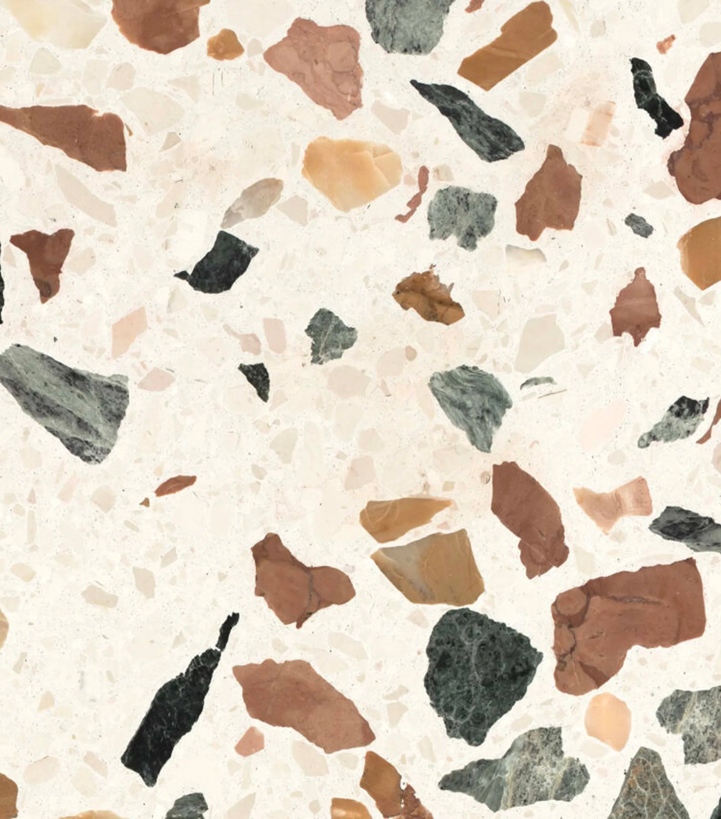 Campione di Agglotech SB210 Murano con fondo chiaro e frammenti di marmo multicolore usato come superficie espositiva nell'installazione The Shape of What Remains alla Biennale del Design di Venezia 2025 - Trapattoni Marmi
